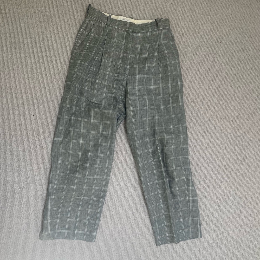 Sandro linen wool plaid trousers